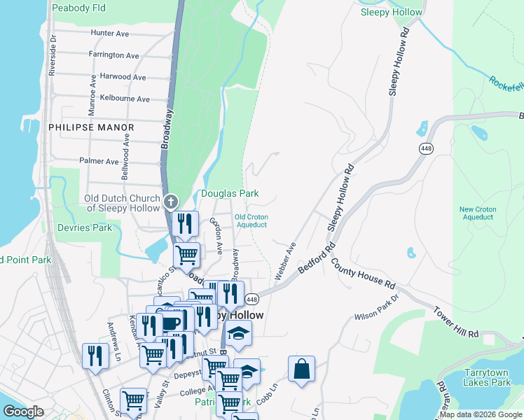 map of restaurants, bars, coffee shops, grocery stores, and more near 1 Ridge Street in Sleepy Hollow