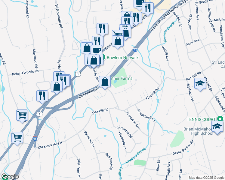 map of restaurants, bars, coffee shops, grocery stores, and more near 26 Richards Avenue in Norwalk