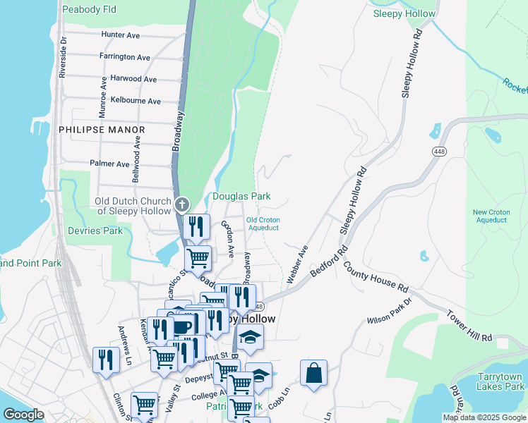 map of restaurants, bars, coffee shops, grocery stores, and more near 1 Ridge Street in Sleepy Hollow