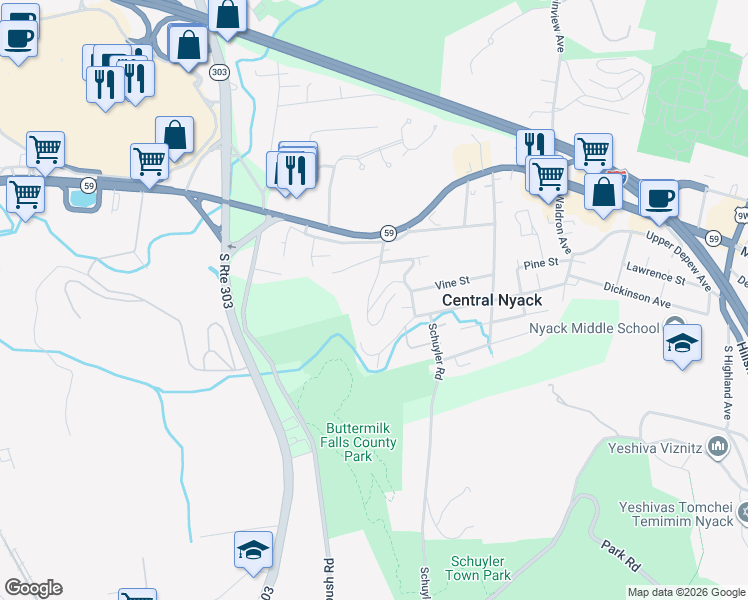 map of restaurants, bars, coffee shops, grocery stores, and more near 12 Cresthill Drive in Rockland County