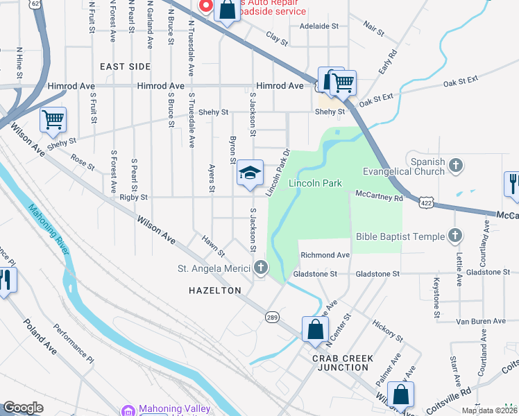 map of restaurants, bars, coffee shops, grocery stores, and more near in Youngstown