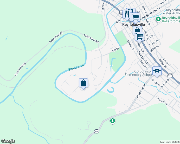 map of restaurants, bars, coffee shops, grocery stores, and more near 561 Myrtle Street in Reynoldsville