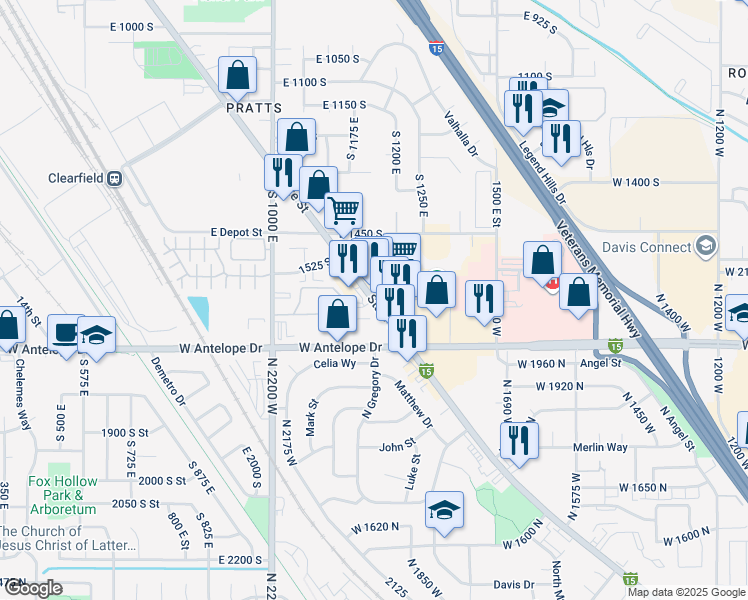 map of restaurants, bars, coffee shops, grocery stores, and more near 1035 West Hidden Cove North in Layton