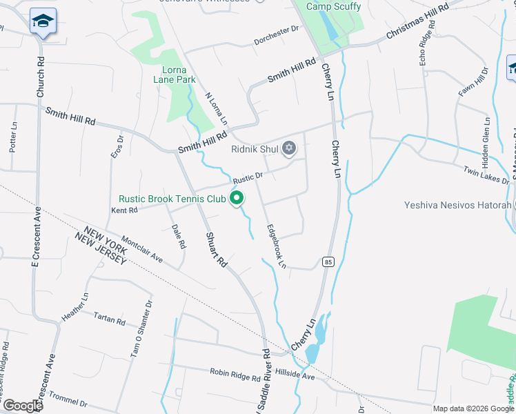 map of restaurants, bars, coffee shops, grocery stores, and more near 27 Edgebrook Lane in Airmont