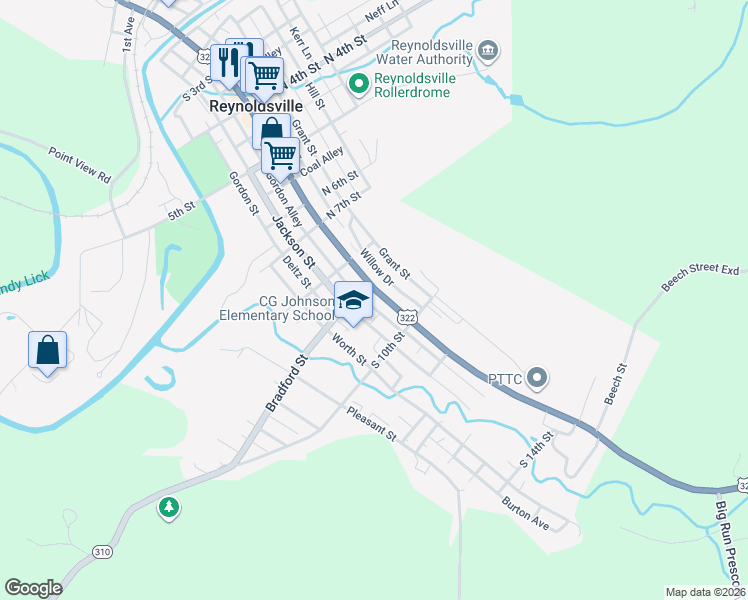 map of restaurants, bars, coffee shops, grocery stores, and more near 903 E Main St in Reynoldsville