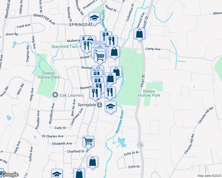 map of restaurants, bars, coffee shops, grocery stores, and more near 58 Largo Drive in Stamford