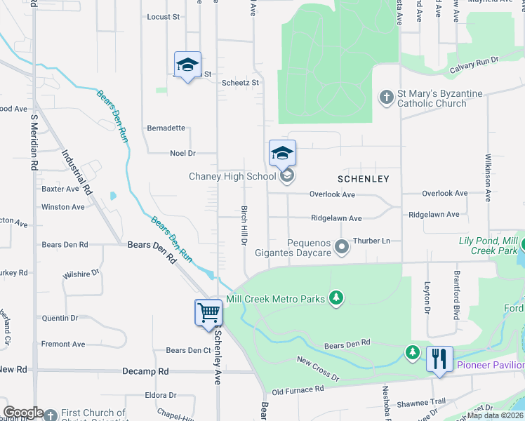 map of restaurants, bars, coffee shops, grocery stores, and more near 820 South Hazelwood Avenue in Youngstown