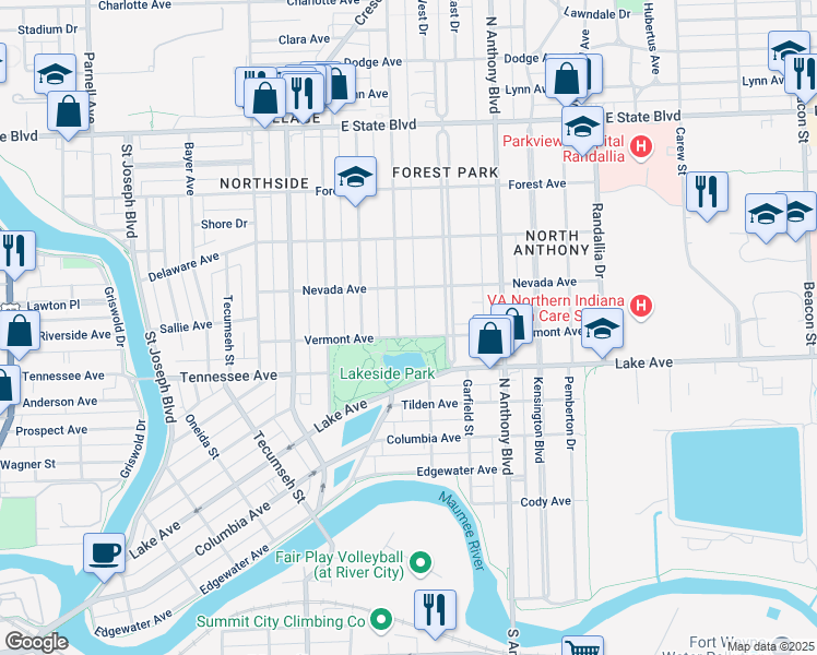 map of restaurants, bars, coffee shops, grocery stores, and more near 1620 Florida Dr in Fort Wayne