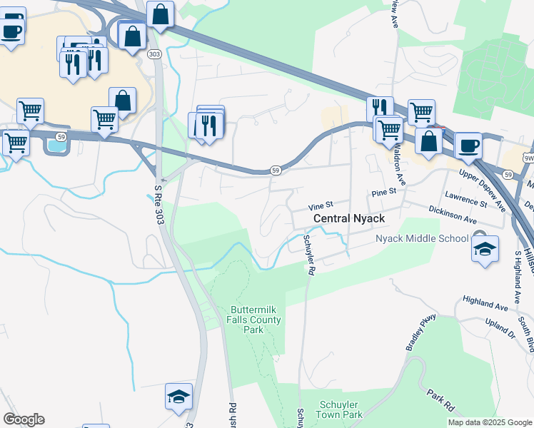 map of restaurants, bars, coffee shops, grocery stores, and more near 12 Cresthill Drive in Rockland County