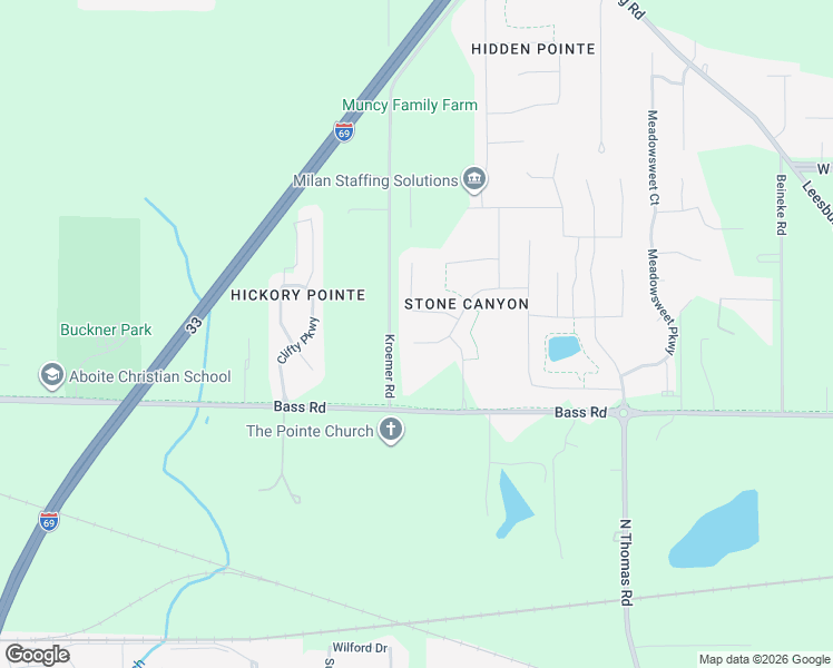 map of restaurants, bars, coffee shops, grocery stores, and more near 1706 Kroemer Road in Fort Wayne