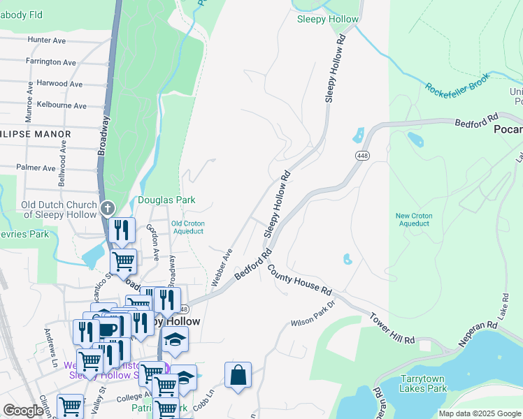 map of restaurants, bars, coffee shops, grocery stores, and more near 188 Webber Avenue in Sleepy Hollow