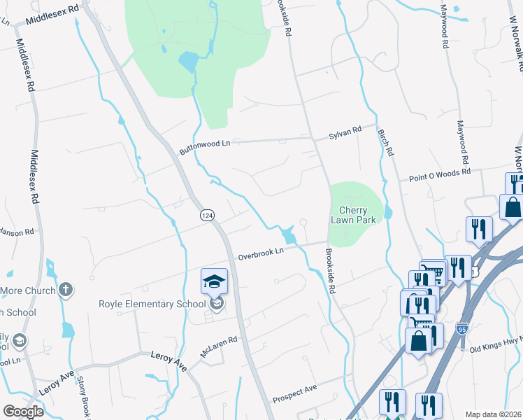 map of restaurants, bars, coffee shops, grocery stores, and more near 24 Hamilton Lane in Darien