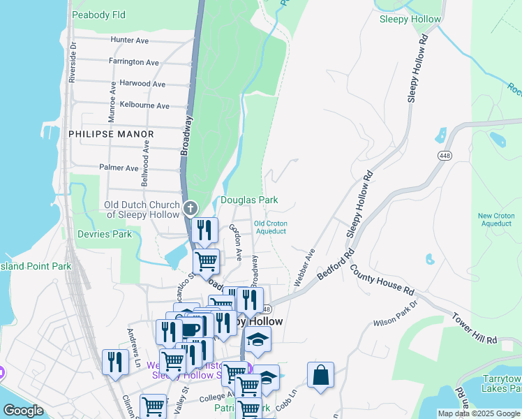 map of restaurants, bars, coffee shops, grocery stores, and more near 51 Gory Brook Road in Sleepy Hollow