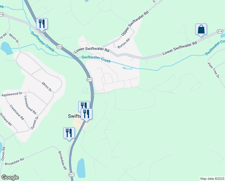 map of restaurants, bars, coffee shops, grocery stores, and more near Discovery Drive in Swiftwater