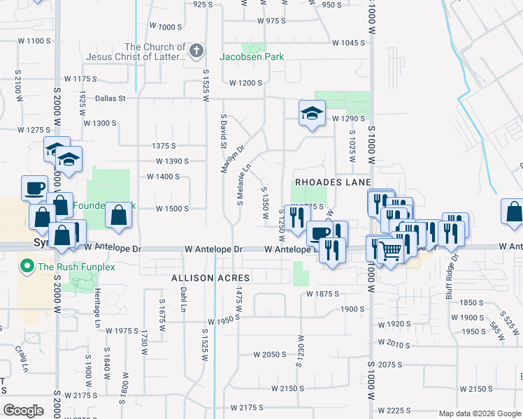 map of restaurants, bars, coffee shops, grocery stores, and more near 1547 Stoker Lane in Syracuse