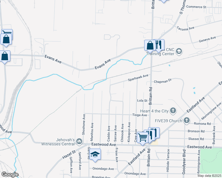 map of restaurants, bars, coffee shops, grocery stores, and more near 995 Caddo Avenue in Akron