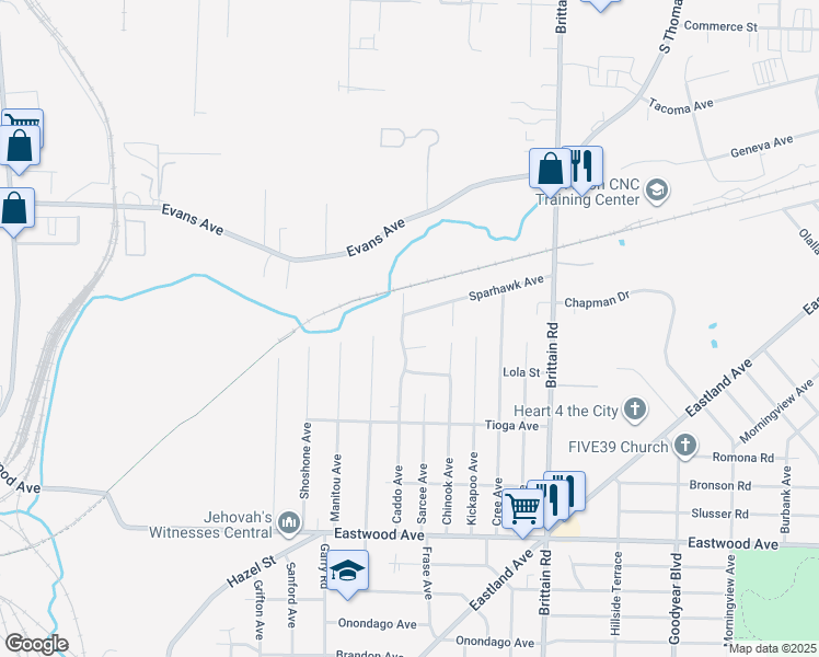 map of restaurants, bars, coffee shops, grocery stores, and more near 995 Caddo Avenue in Akron