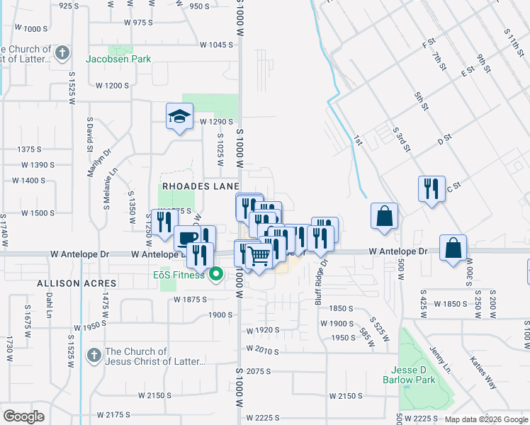 map of restaurants, bars, coffee shops, grocery stores, and more near 1557 South 920 West in Clearfield