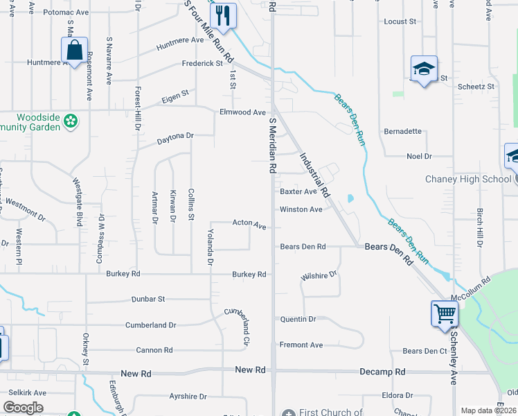 map of restaurants, bars, coffee shops, grocery stores, and more near 902 South Meridian Road in Youngstown