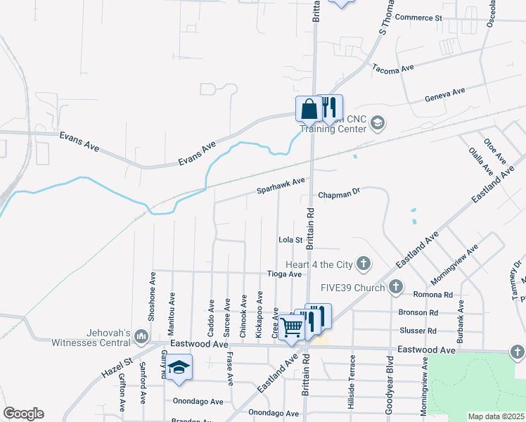 map of restaurants, bars, coffee shops, grocery stores, and more near 1003 Kickapoo Avenue in Akron