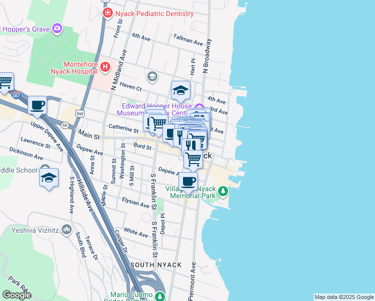 map of restaurants, bars, coffee shops, grocery stores, and more near in Nyack