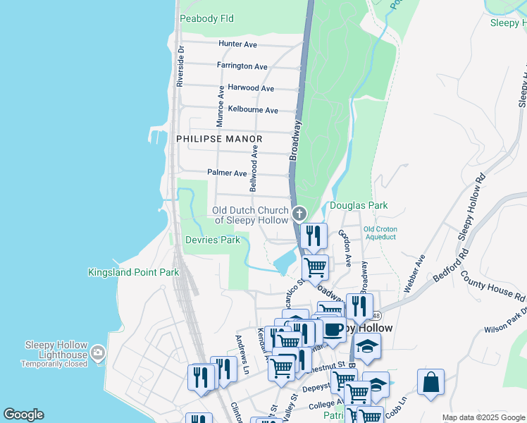map of restaurants, bars, coffee shops, grocery stores, and more near 438 Bellwood Avenue in Sleepy Hollow