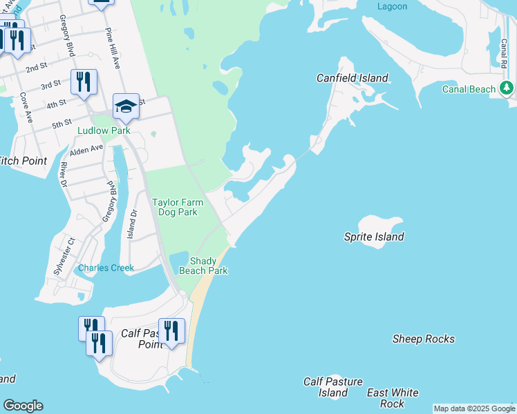 map of restaurants, bars, coffee shops, grocery stores, and more near 10 Shorehaven Road in Norwalk