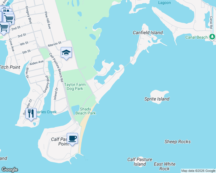 map of restaurants, bars, coffee shops, grocery stores, and more near 10 Shorehaven Road in Norwalk