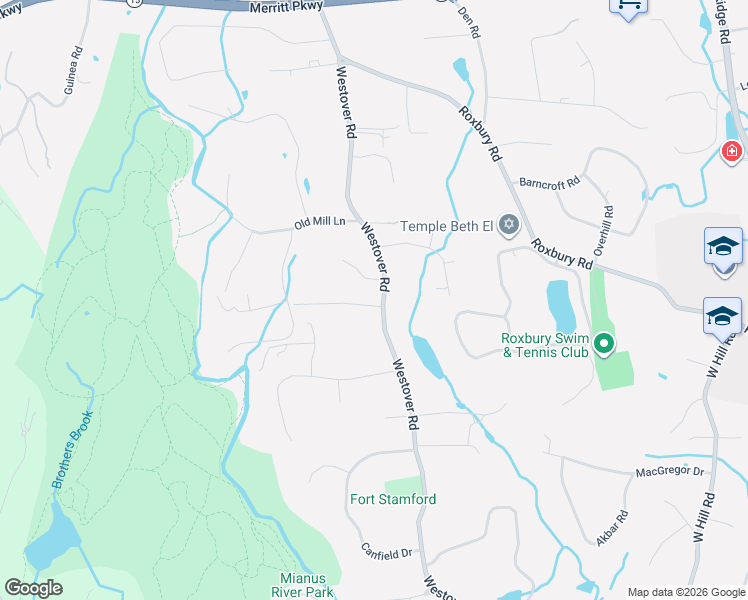 map of restaurants, bars, coffee shops, grocery stores, and more near 1070 Westover Road in Stamford