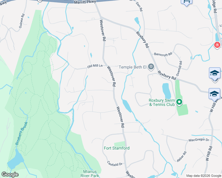 map of restaurants, bars, coffee shops, grocery stores, and more near 1070 Westover Road in Stamford