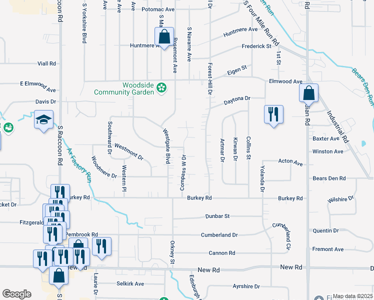 map of restaurants, bars, coffee shops, grocery stores, and more near 1005 Compass West Drive in Austintown