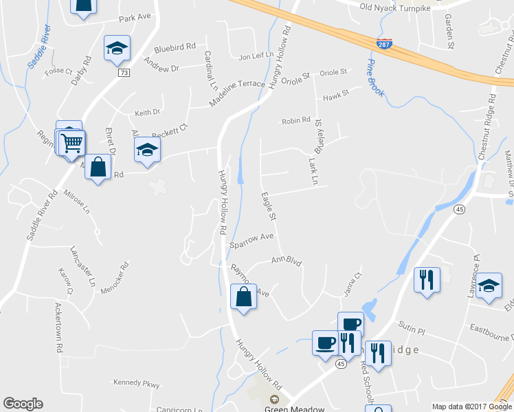 map of restaurants, bars, coffee shops, grocery stores, and more near 11 Eagle Street in Spring Valley