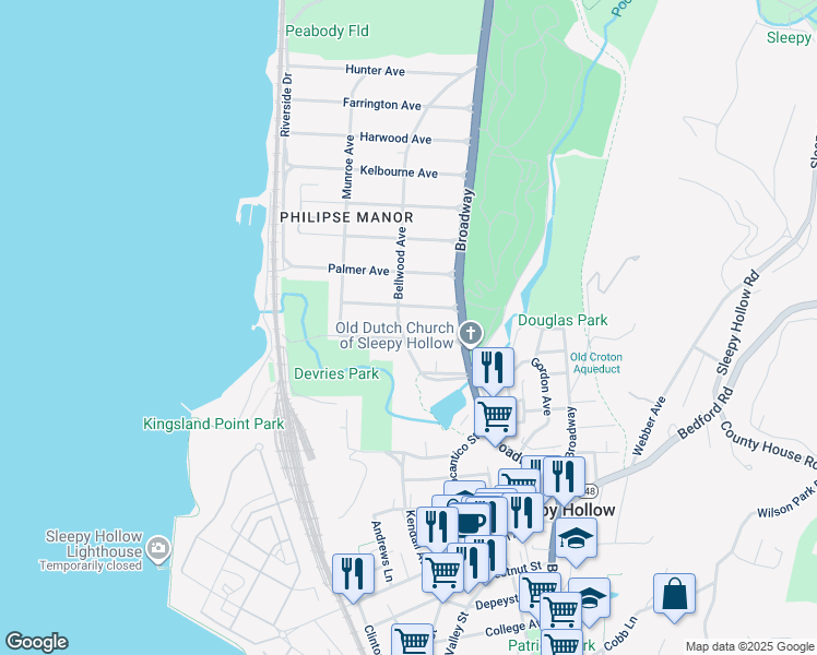 map of restaurants, bars, coffee shops, grocery stores, and more near 438 Bellwood Avenue in Sleepy Hollow