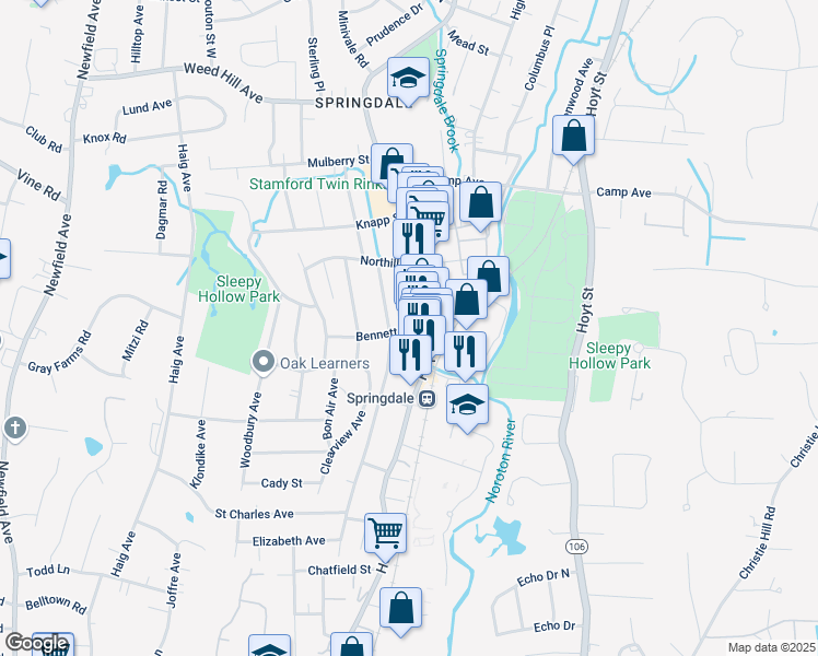 map of restaurants, bars, coffee shops, grocery stores, and more near 942 Hope Street in Stamford
