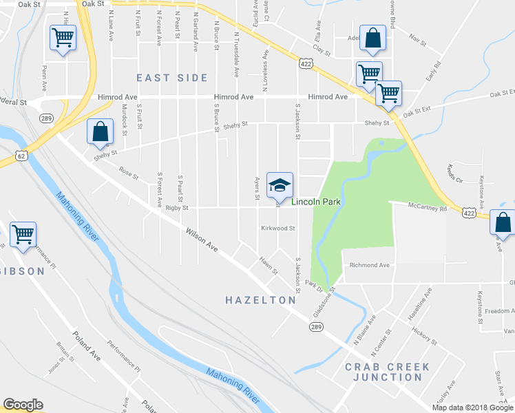 map of restaurants, bars, coffee shops, grocery stores, and more near 298 Ayers Street in Youngstown