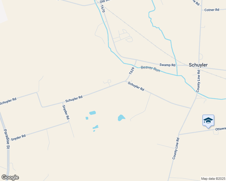 map of restaurants, bars, coffee shops, grocery stores, and more near Schuyler Road in Turbotville