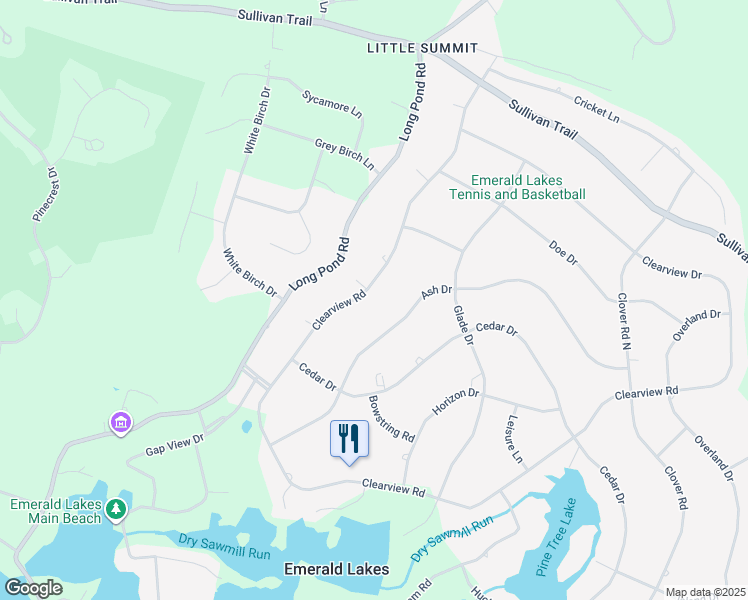 map of restaurants, bars, coffee shops, grocery stores, and more near 174 Glade Dr in Long Pond