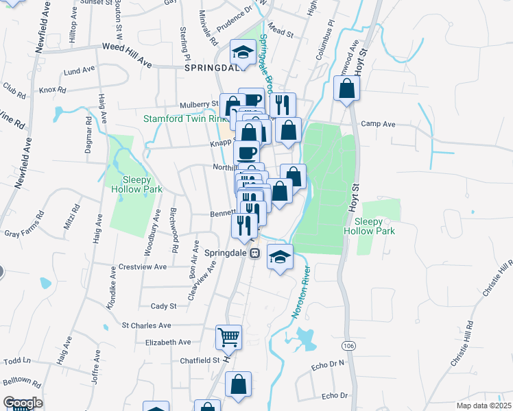 map of restaurants, bars, coffee shops, grocery stores, and more near 936 Hope Street in Stamford
