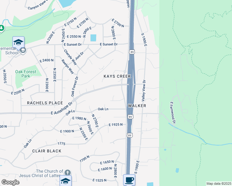 map of restaurants, bars, coffee shops, grocery stores, and more near 2136 North 2800 East in Layton