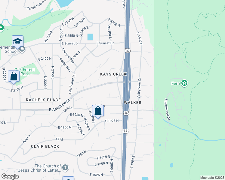 map of restaurants, bars, coffee shops, grocery stores, and more near 2136 North 2800 East in Layton