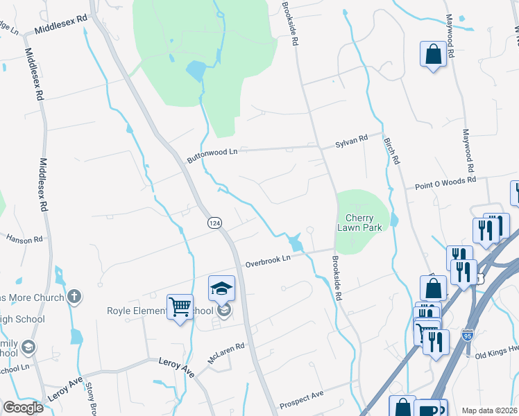 map of restaurants, bars, coffee shops, grocery stores, and more near 24 Hamilton Lane in Darien