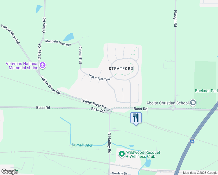 map of restaurants, bars, coffee shops, grocery stores, and more near 1781 Midsummer Night Cove in Fort Wayne