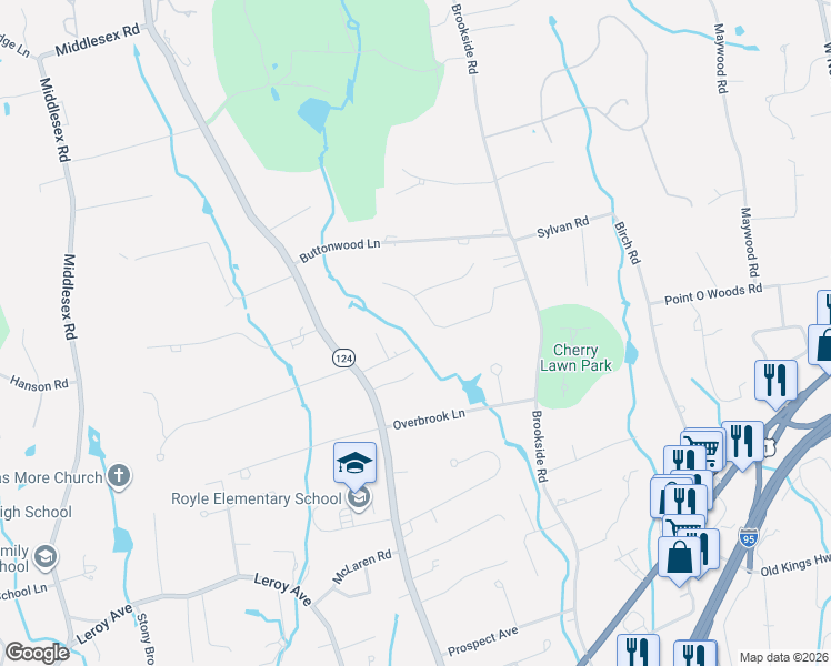 map of restaurants, bars, coffee shops, grocery stores, and more near 24 Hamilton Lane in Darien