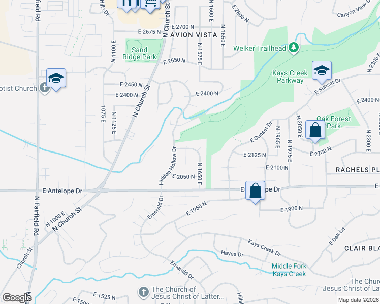 map of restaurants, bars, coffee shops, grocery stores, and more near 2198 North 1600 East in Layton