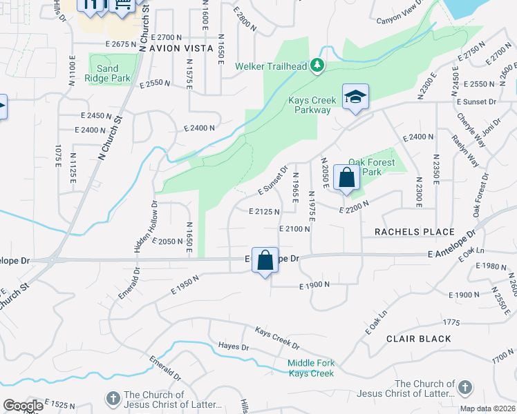 map of restaurants, bars, coffee shops, grocery stores, and more near 1920 East 2125 North in Layton