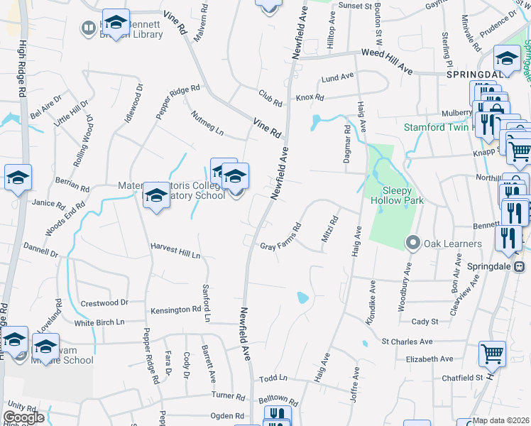 map of restaurants, bars, coffee shops, grocery stores, and more near 911 Newfield Avenue in Stamford