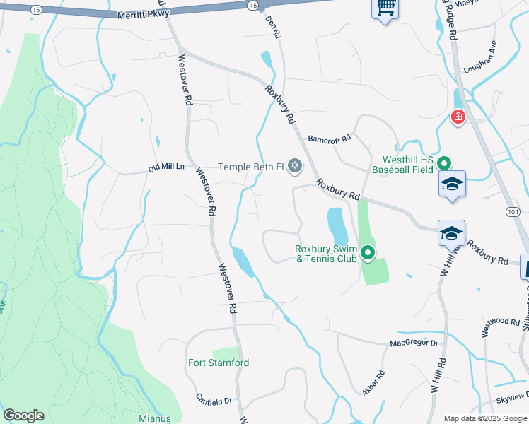 map of restaurants, bars, coffee shops, grocery stores, and more near 88 Winding Brook Lane in Stamford