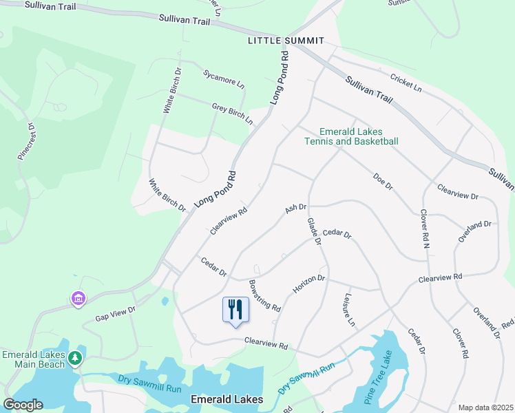 map of restaurants, bars, coffee shops, grocery stores, and more near 174 Glade Dr in Long Pond
