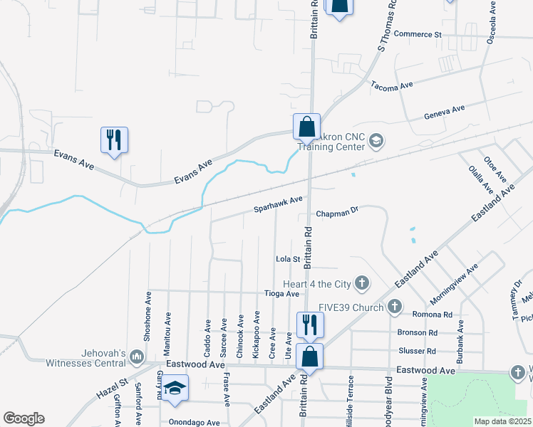map of restaurants, bars, coffee shops, grocery stores, and more near 1003 Kickapoo Avenue in Akron