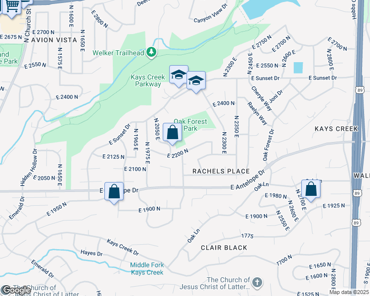 map of restaurants, bars, coffee shops, grocery stores, and more near 2173 East 2200 North in Layton